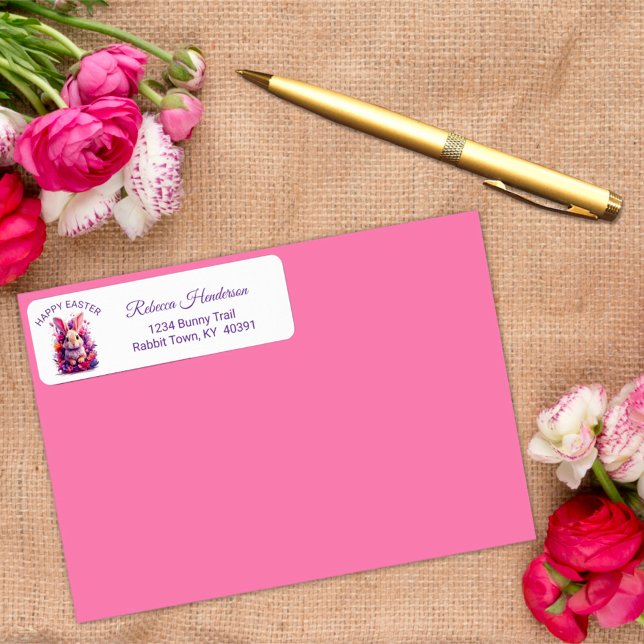 Colorful Pastel Easter Bunny & Watercolor Florals Label (Creator Uploaded)