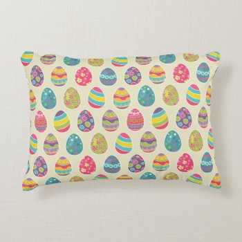 Colorful Pastel Easter Eggs Cute Pattern Accent Pillow by ZeraDesign at Zazzle