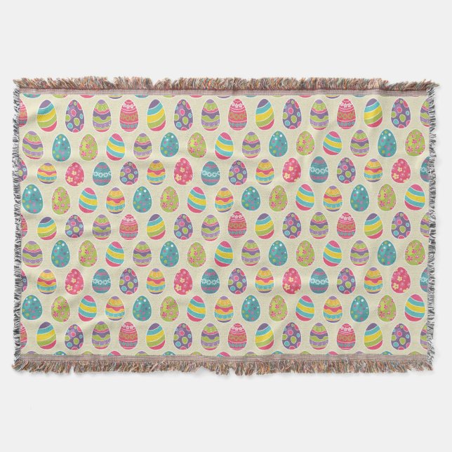 Colorful Pastel Easter Eggs Cute Pattern Throw Blanket (Front)