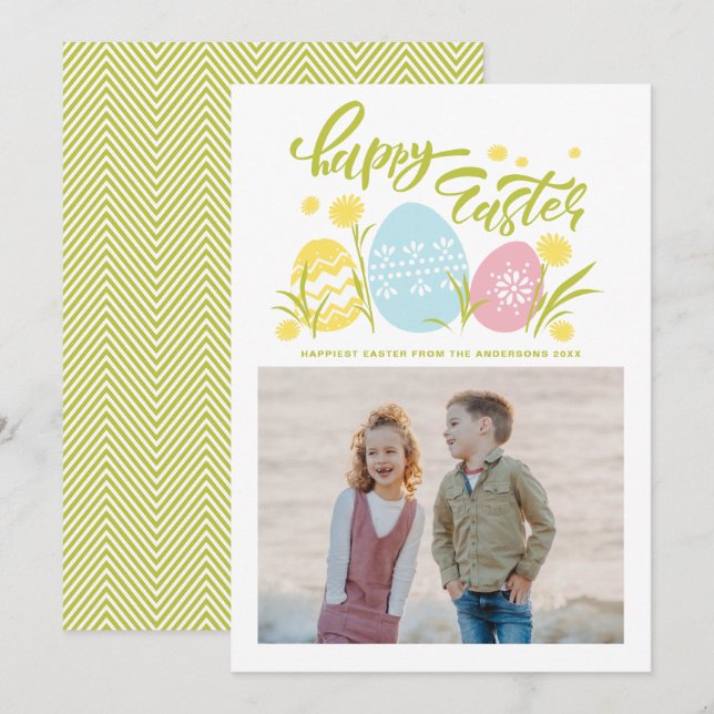 Colorful Pastel Easter Eggs Happy Easter Photo Holiday Card (Front/Back)