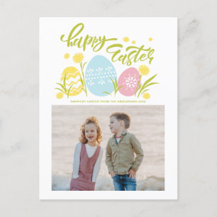 Colorful Pastel Easter Eggs Happy Easter Photo Holiday Postcard
