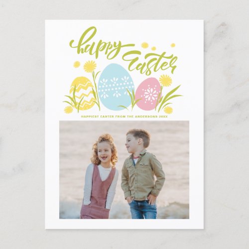 Colorful Pastel Easter Eggs Happy Easter Photo Holiday Postcard