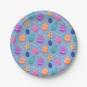Colorful Pastel Easter Eggs Repeat Pattern Paper Plates