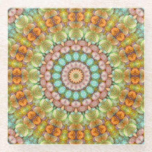 Colorful Pastel Easter Jellybean Mandala Glass Coaster