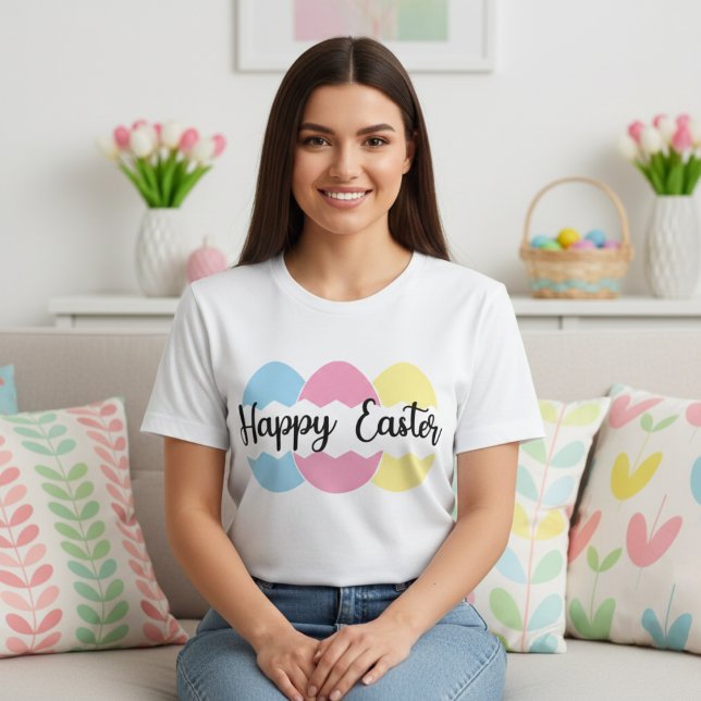 Colorful Pastel Eggs Happy Easter T-Shirt (Colorful Pastel Eggs Happy Easter T-Shirt)
