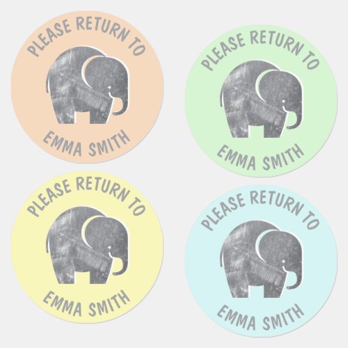 Colorful Pastel Elephant Kids Personalized Kids Labels