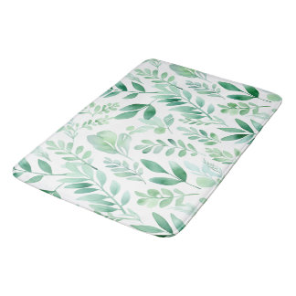 Colorful Pastel Eucalyptus Watercolor Leaves  Bath Mat