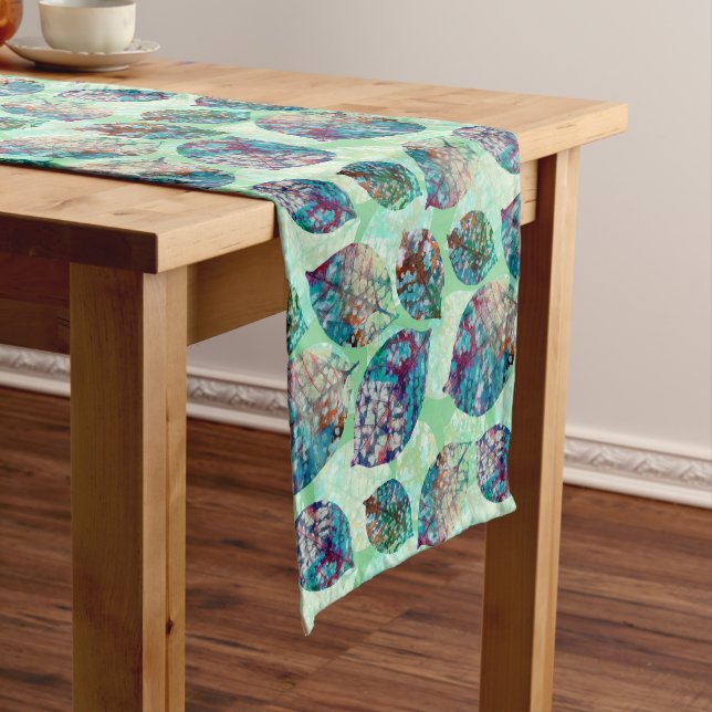 Colorful Pastel Fall Leaves Short Table Runner (In Situ)