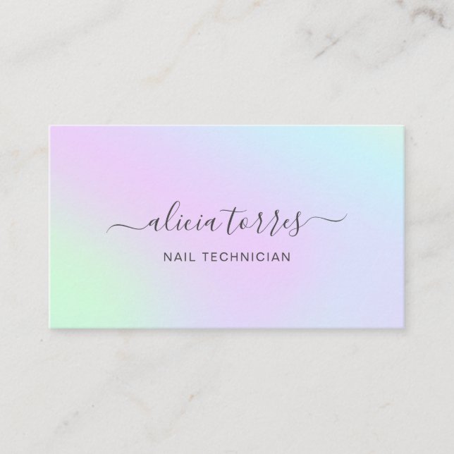 Colorful Pastel Feminine Pretty Holographic Business Card (Front)