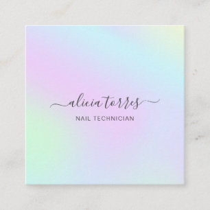 Colorful Pastel Feminine Pretty Holographic Square Business Card