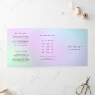 Colorful Pastel Feminine Pretty Salon Holographic Tri-Fold Card