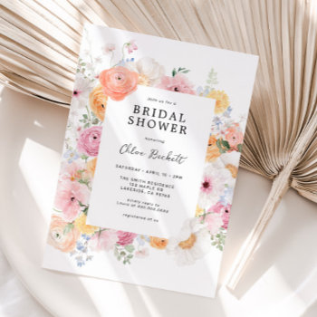 Colorful Pastel Floral Bridal Shower Invitation by MoonDaisyStudio at Zazzle