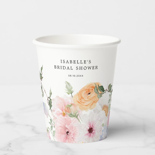 Colorful Pastel Floral Bridal Shower Paper Cups (Front)