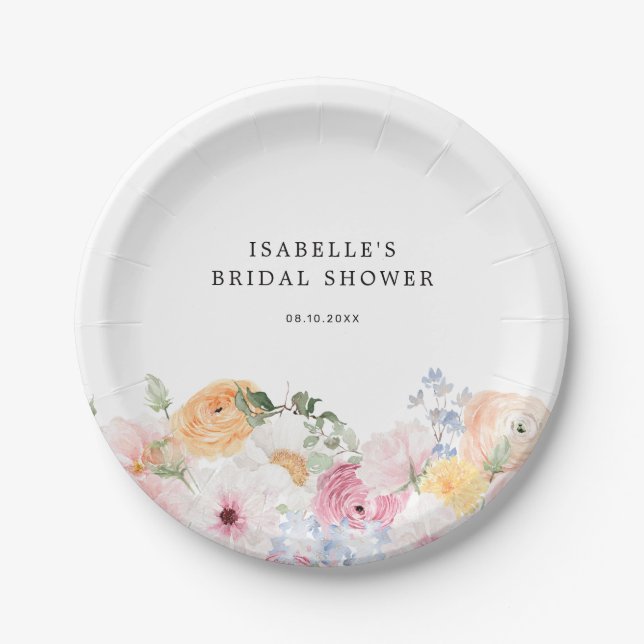 Colorful Pastel Floral Bridal Shower Paper Plates (Front)
