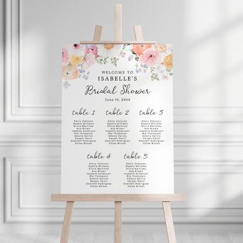 Colorful Pastel Floral Bridal Shower Seating Chart Foam Board