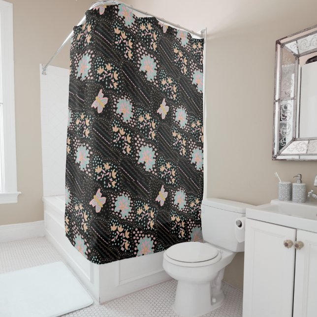 Colorful Pastel Floral Butterflies Batic  pattern Shower Curtain (Creator Uploaded)