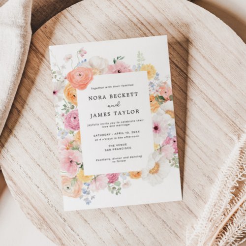 Colorful Pastel Floral Frame Wedding Invitation