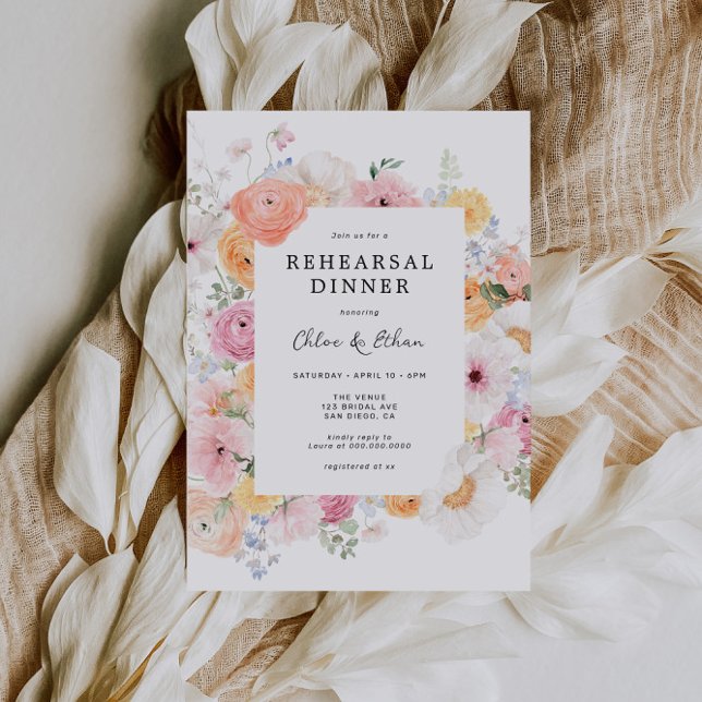 Colorful Pastel Floral Rehearsal Dinner Invitation (Creator Uploaded)