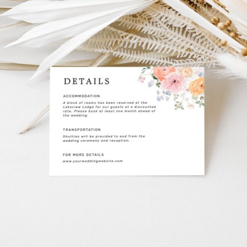 Colorful Pastel Floral Wedding Details Enclosure Card