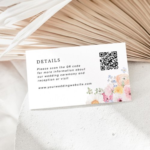 Colorful Pastel Floral Wedding Details QR Code Enclosure Card