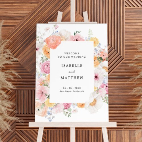 Colorful Pastel Floral Wedding Welcome Foam Board