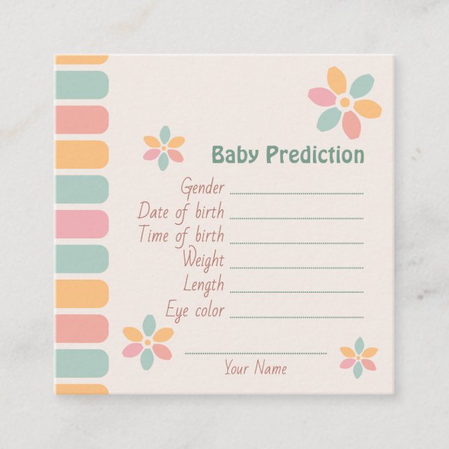 Colorful Pastel Flower Baby Shower Baby Prediction Enclosure Card (Front)