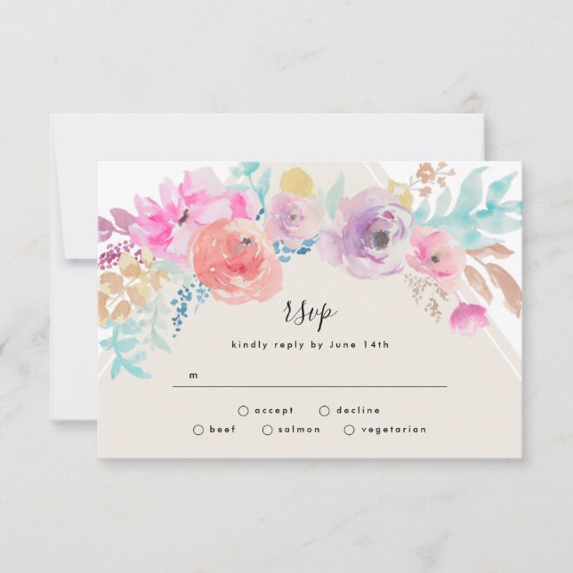Colorful Pastel Flower Garden Wedding RSVP Card (Front)