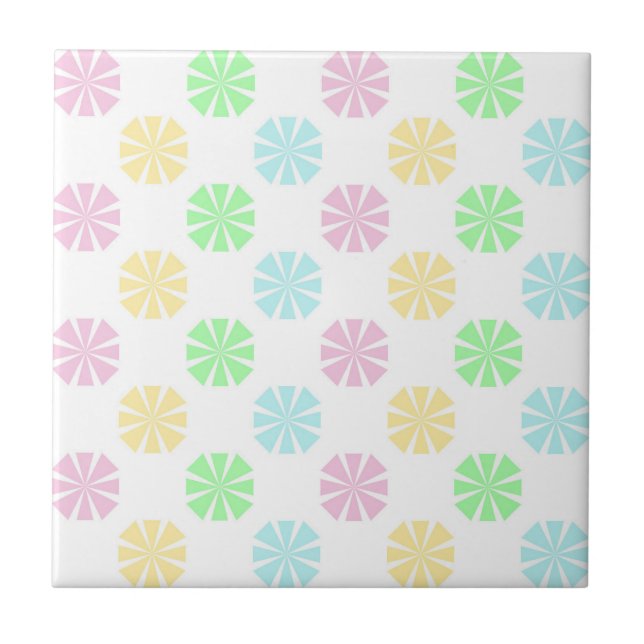 Colorful pastel flower pattern ceramic tile (Front)