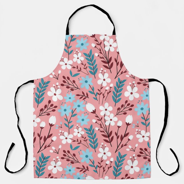 Colorful pastel Flower Seamless Pattern with pink  Apron (Front)