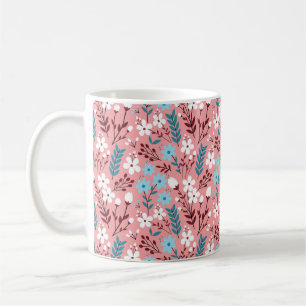 Colorful pastel Flower Seamless Pattern with pink Coffee Mug