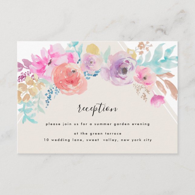 Colorful Pastel Flower Wedding Reception Card (Front)