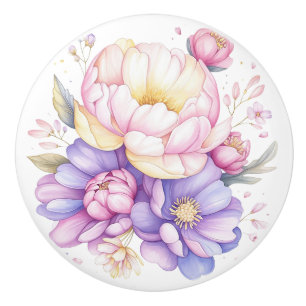 Colorful Pastel Flowers Floral Ceramic Knob