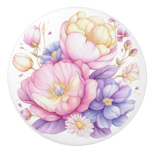 Colorful Pastel Flowers Floral Ceramic Knob