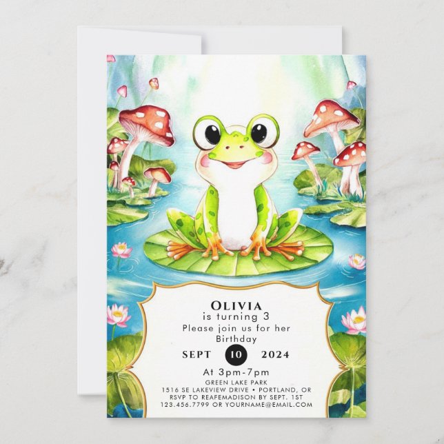 Colorful Pastel Frog Birthday Invitation (Front)