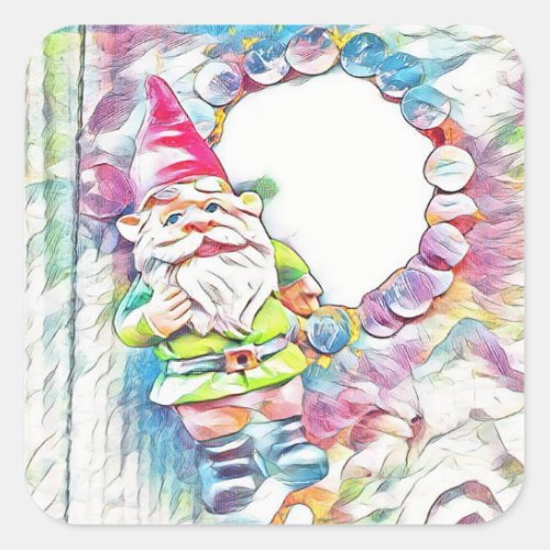 Colorful Pastel Garden Gnome Square Sticker