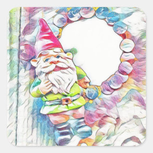 Colorful Pastel Garden Gnome Square Sticker