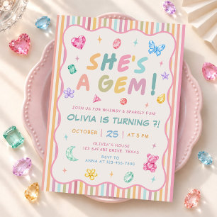 Colorful Pastel Gemstone Girl Birthday Party Invitation
