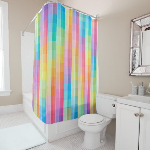 Colorful Pastel Geometric Tiles Squares Pattern  Shower Curtain