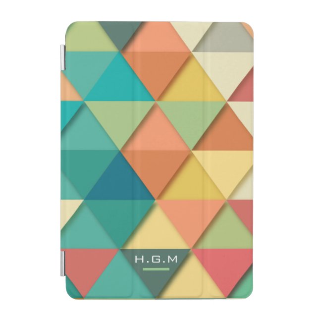 Colorful Pastel Geometric Triangles Monogram iPad Mini Cover (Front)