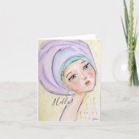 Colorful Pastel Girl Whimsical Watercolor Art Note Card