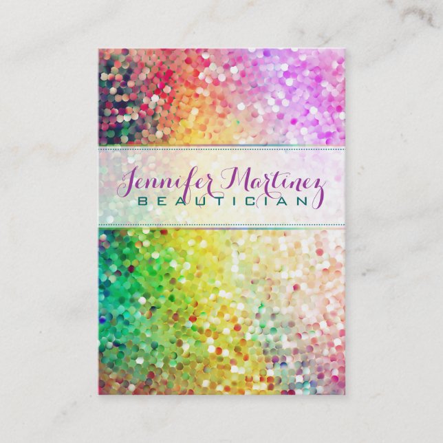 Colorful Pastel Glitter Beautician 2 Business Card (Front)