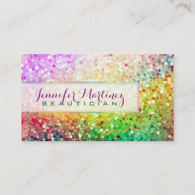 Colorful Pastel Glitter Beautician Business Card (Front)