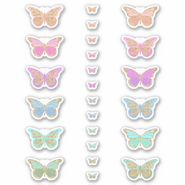 Colorful Pastel Glitter Butterflies Sticker (Front)