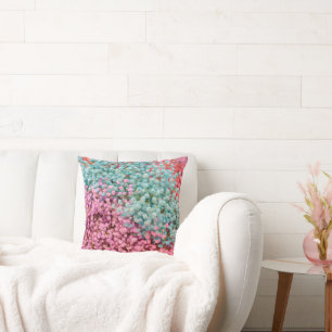 Colorful Pastel Gypsophila Baby Breath Flowers Pat Throw Pillow