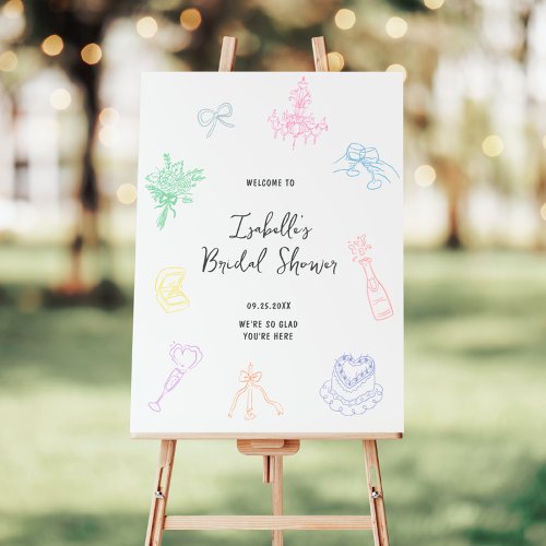 Colorful Pastel Hand Drawn Bridal Shower Welcome Foam Board