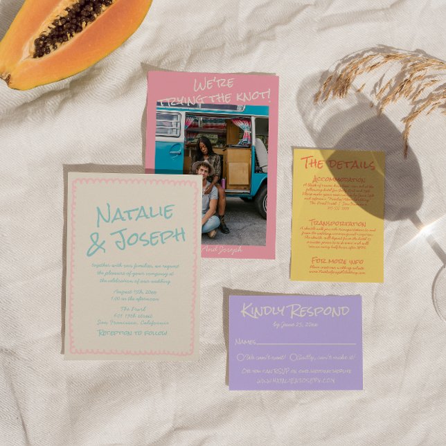 Colorful Pastel Hand Written Spring Photo Wedding  Invitation (Creator Uploaded)