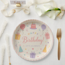Colorful Pastel Happy Birthday Party Paper Plate