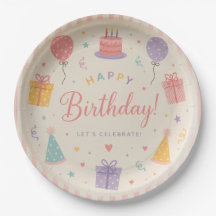 Colorful Pastel Happy Birthday Party Paper Plate