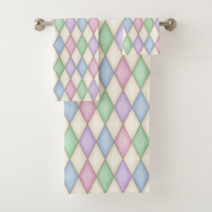 Colorful Pastel Harlequin Pattern Bath Towel Set