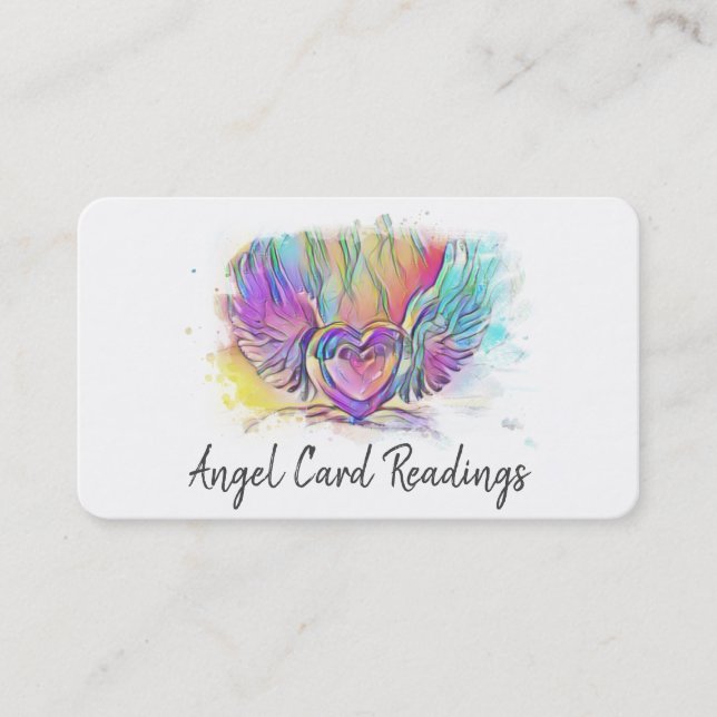 *~* Colorful Pastel Heart Angel Wings AP78  QR Business Card (Front)